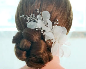 Beaded Flower Barrettes for Wedding Hair, Beige Floral Hair Clips