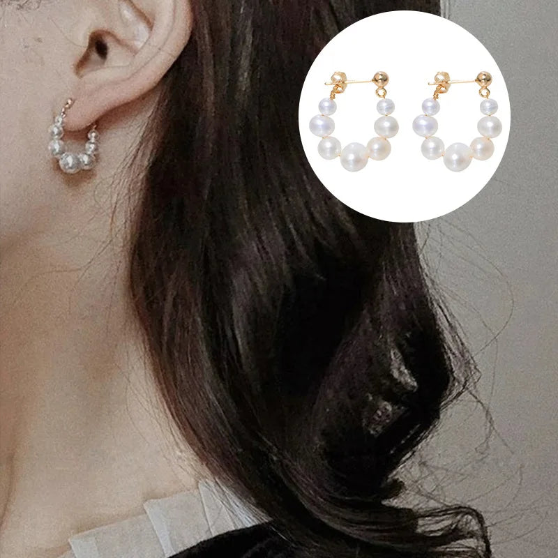 Freshwater Pearl S925 Stud Circle Earrings