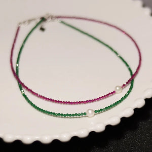 Freshwater Pearl Red/Green Spinel Faceted Chocker Necklace Bracelet
