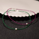 Freshwater Pearl Red/Green Spinel Faceted Chocker Necklace Bracelet