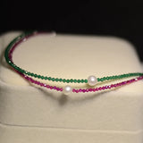 Freshwater Pearl Red/Green Spinel Faceted Chocker Necklace Bracelet