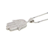 Hip Hop Bling Micro Pave CZ Hamsa Hand Chain Necklace