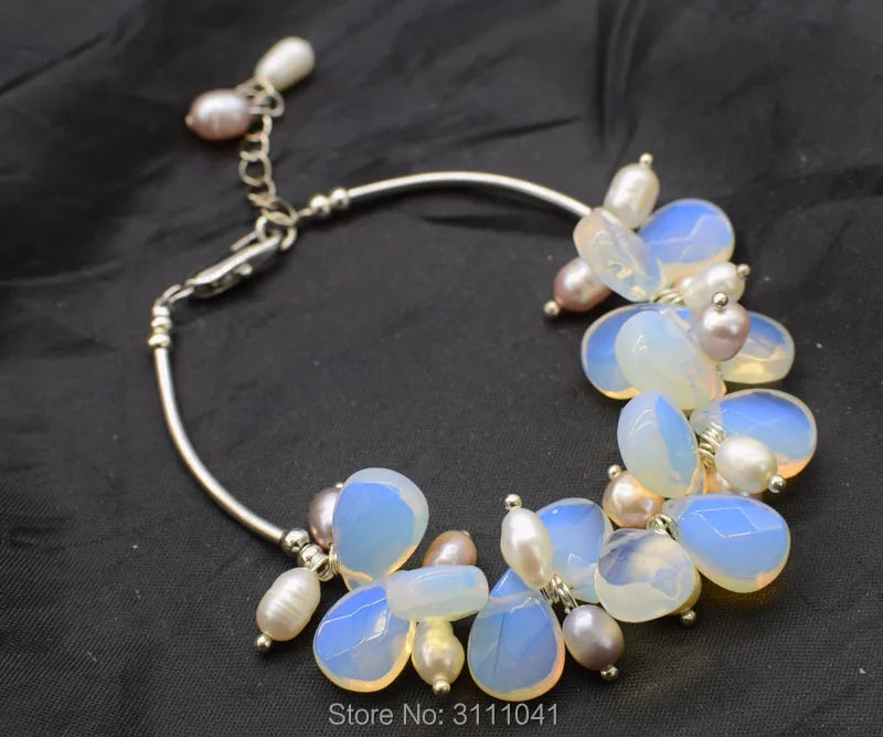 Opal Drop Faceted Bracelet 7.5in Beads Fox Man