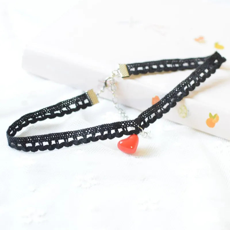 Vintage Ceramic Bead Necklace Lace Choker for Women Girls