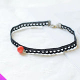 Vintage Ceramic Bead Necklace Lace Choker for Women Girls