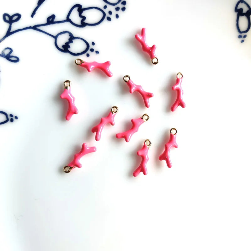 10 pcs Golden Coral Branch Epoxy Charms for Jewelry Making DIY