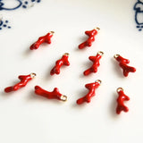 10 pcs Golden Coral Branch Epoxy Charms for Jewelry Making DIY