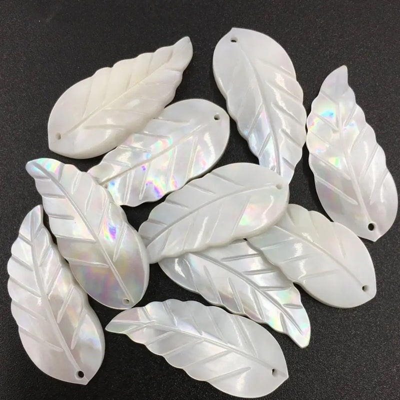 10PCS Mother of Pearl Shell Leaf Art Pendant Bead