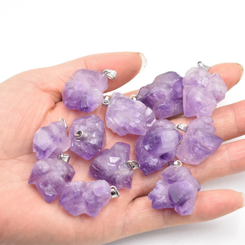 Natural Stone Amethyst Irregular Shape Pendants for Jewelry Making