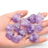 Natural Stone Amethyst Irregular Shape Pendants for Jewelry Making