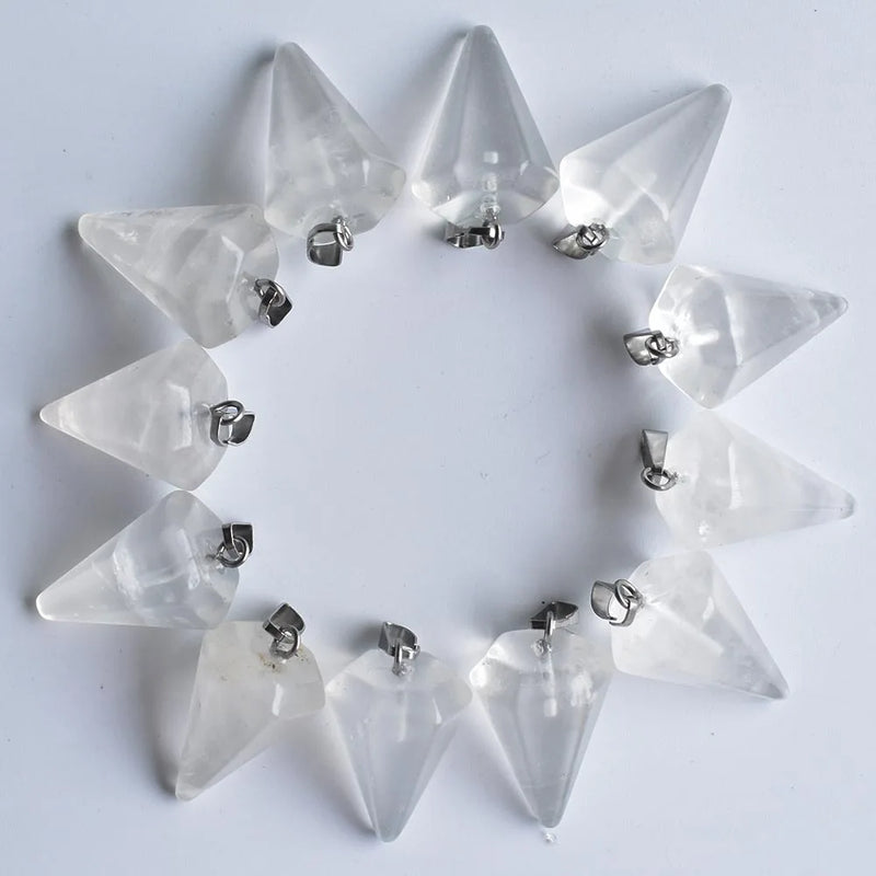 12pcs Natural Stone Quartz Crystal Pendant Pendulum for DIY Jewelry Making