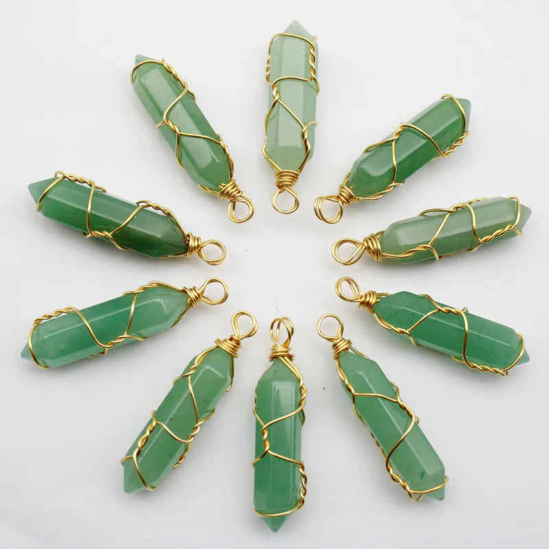 Green Aventurine Pillar Pendant for Jewelry Making Pendulum Chakra