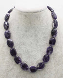 Amethyst Flat Oval Faceted Necklace 17in Nature Beads