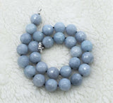 14mm Jade Faceted Round Necklace 17 Inch Nature Beads