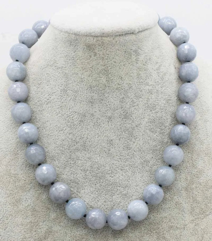 14mm Jade Faceted Round Necklace 17 Inch Nature Beads
