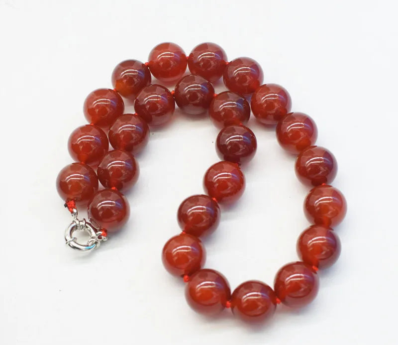 16mm Red Agate Round Necklace 17" Nature Beads Xmas