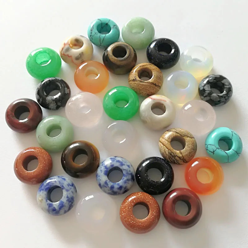 30pcs Natural Mixed Round Stone Beads Big Hole Bead 14*8mm for Bracelet Jewelry
