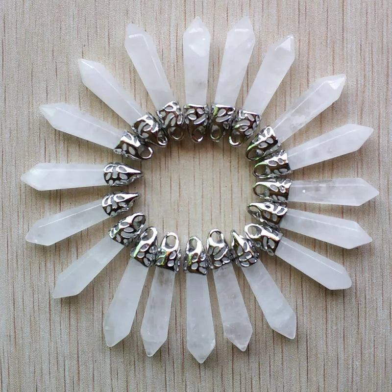 20pcs Natural Crystal Stone Pillar Charms Pendants 10x32mm for Jewelry Making