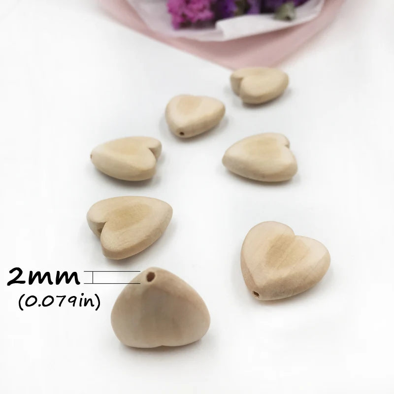 100pcs Natural Wooden Heart Beads for DIY Necklace & Bracelet Making