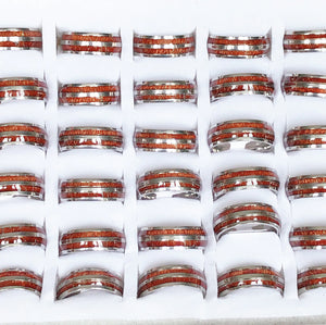 Wood Grain Stainless Steel Ring Wedding Jewelry Men Women