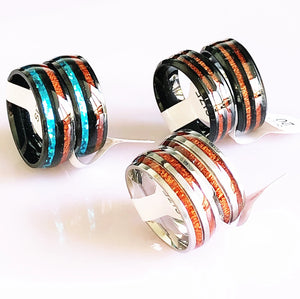 Wood Grain Stainless Steel Ring Wedding Jewelry Men Women