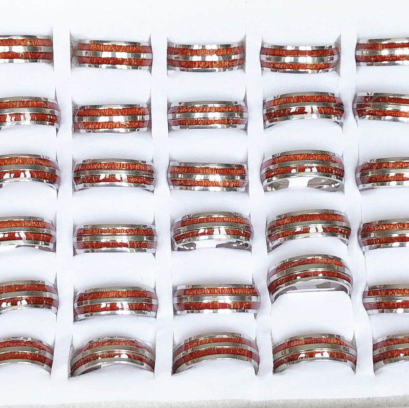 Wood Grain Stainless Steel Ring Wedding Jewelry Men Women
