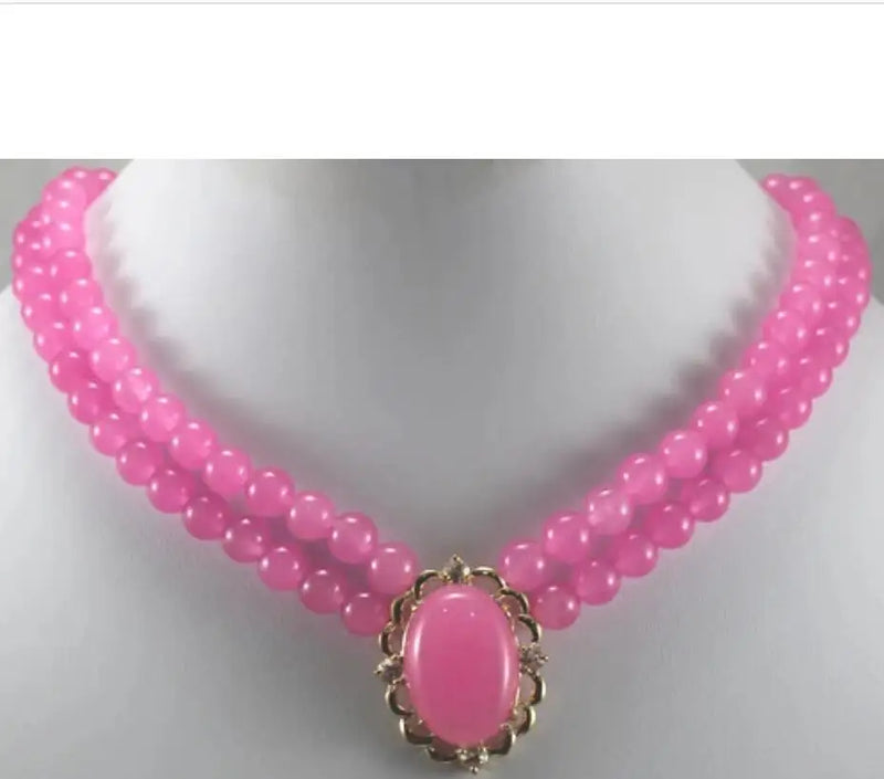 Pink Natural Jade Bead Necklace with Pendant 13*16mm