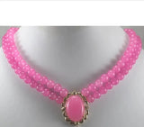 Pink Natural Jade Bead Necklace with Pendant 13*16mm
