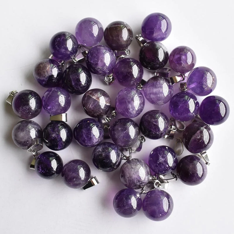 30pcs Amethysts Ball Shape Pendants for Jewelry Making