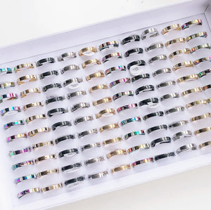 36/50pcs 4mm Wide Mixed Stainless Steel Rings Wedding Jewelry
