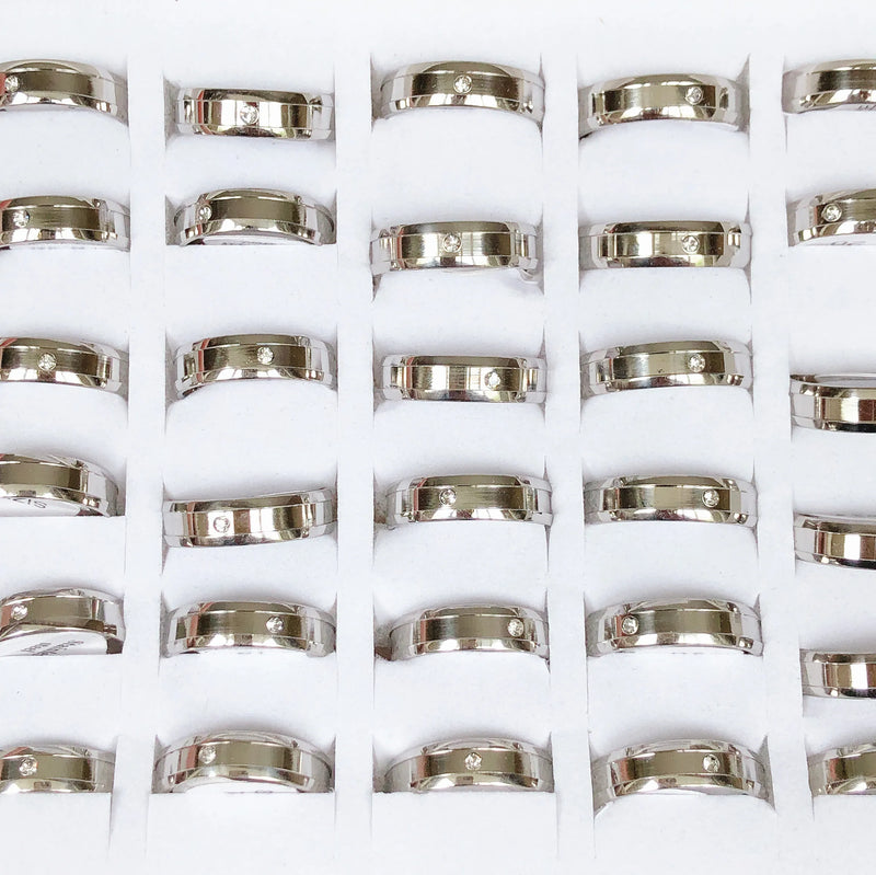 Rhinestone Stainless Steel Rings - Wedding Birthday Jewelry