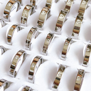 36pcs/lot Forever Love Rhinestone Stainless Steel Couple Rings