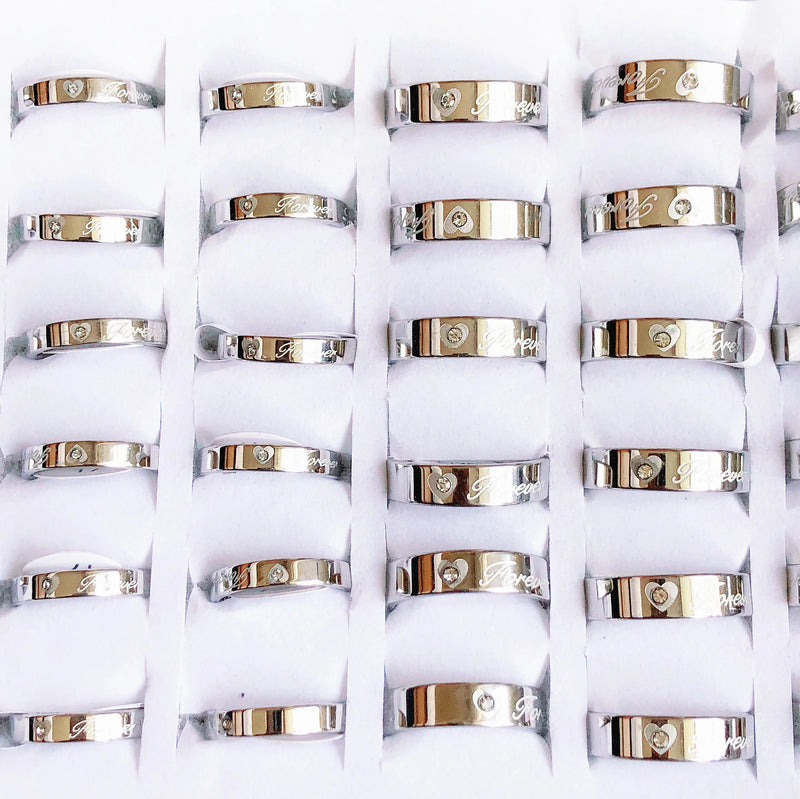 36pcs/lot Forever Love Rhinestone Stainless Steel Couple Rings
