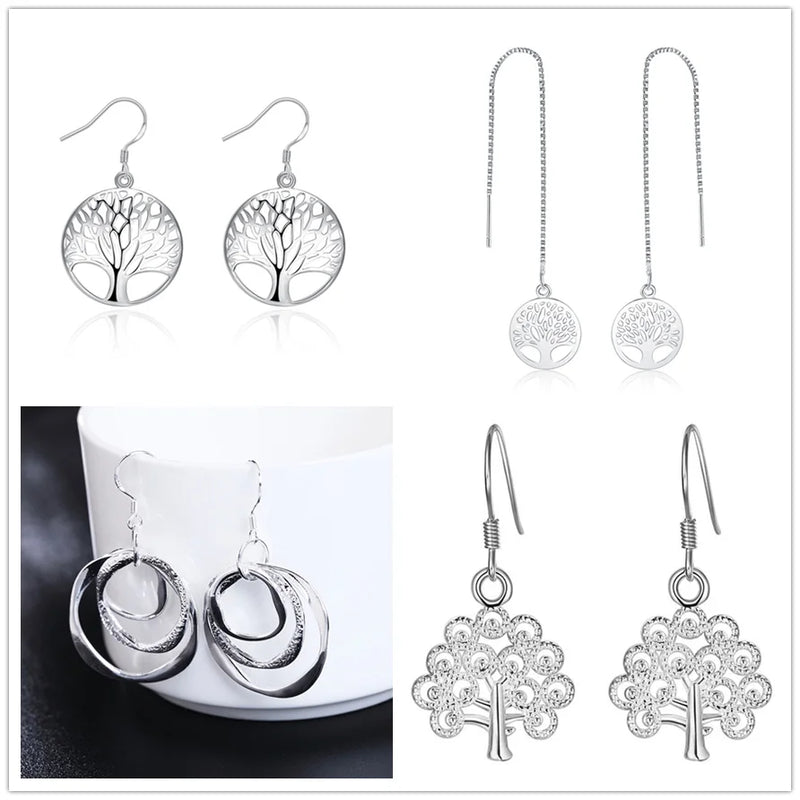 925 Sterling Silver TREE Charms Earrings Set for Women Wedding Party