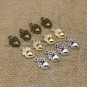 50pcs Antique Bronze Metal Hearts Love Flower Charm Jewelry Charms