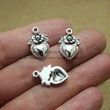 50pcs Antique Bronze Metal Hearts Love Flower Charm Jewelry Charms