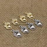50pcs Antique Bronze Metal Hearts Love Flower Charm Jewelry Charms