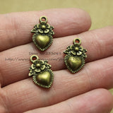 50pcs Antique Bronze Metal Hearts Love Flower Charm Jewelry Charms