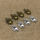 50pcs Antique Bronze Metal Hearts Love Flower Charm Jewelry Charms