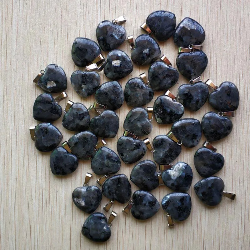50pcs Spectrolite Heart Charms Pendants for Jewelry Making 20mm