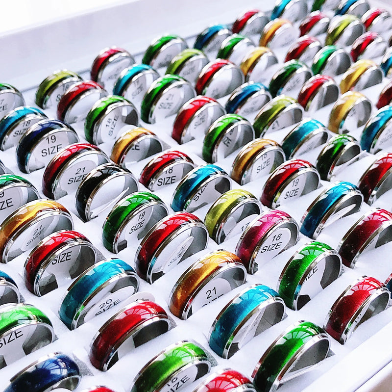 Colorful Cat's Eye Stainless Steel Ring Wedding Jewelry Gift Men Women