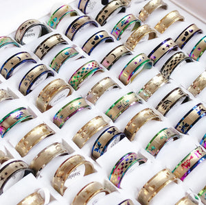50pcs Mixed Stainless Steel Rings Men Women Wedding Jewelry Accessories