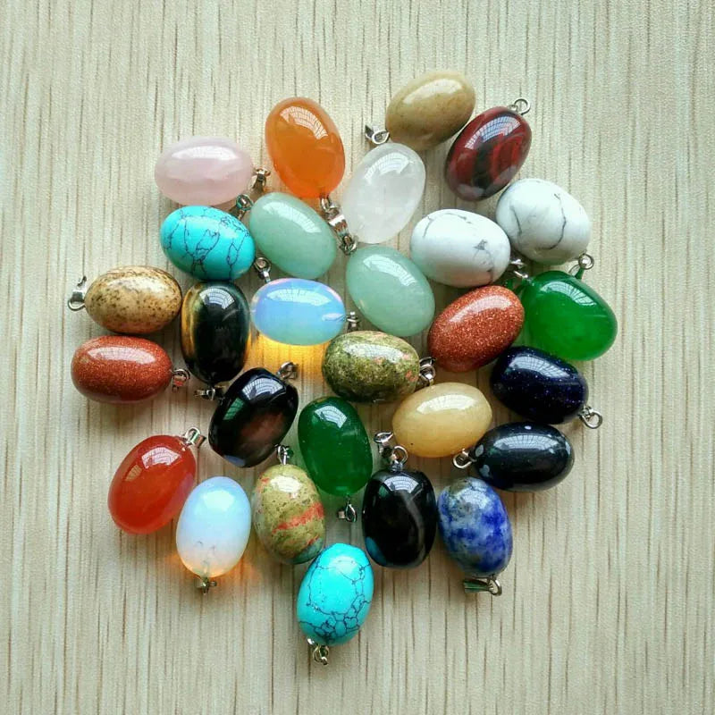 50pcs Natural Stone Egg Shape Charms Pendants for Necklaces