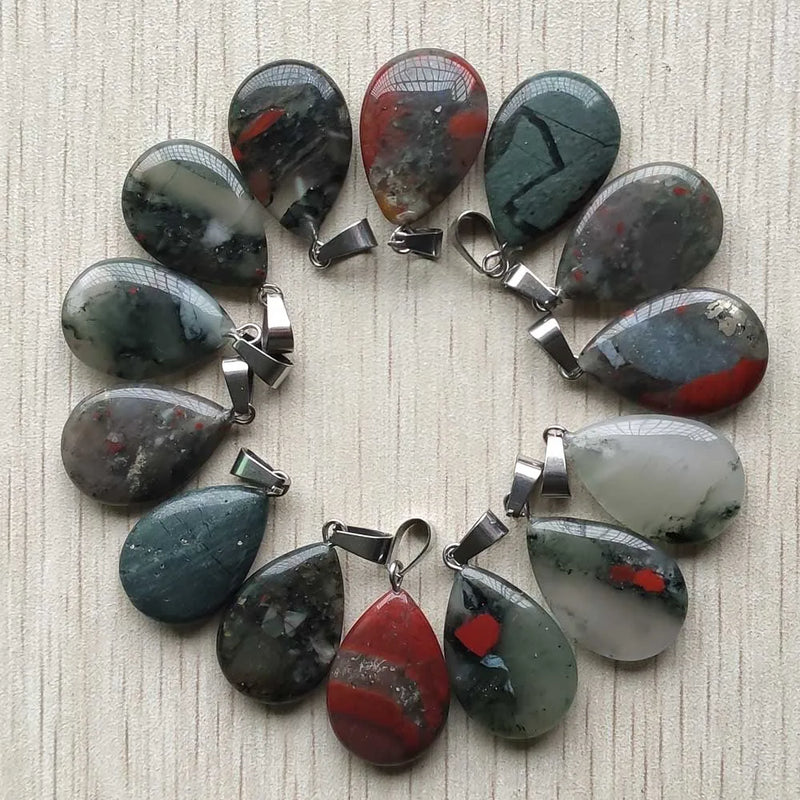 50pcs Natural Bloodstone Water Drop Charms Pendants for DIY Necklace Jewelry