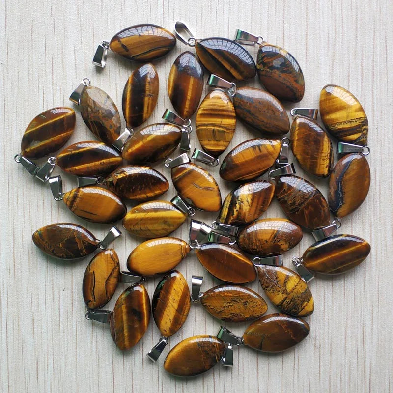 50pcs Natural Tiger Eye Stone Horse Eye Pendants for Jewelry Making