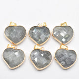 6pcs Natural Stone Mixed Side Heart Pendants 25mm for Jewelry Making