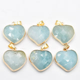 6pcs Natural Stone Mixed Side Heart Pendants 25mm for Jewelry Making
