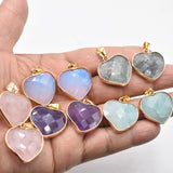 6pcs Natural Stone Mixed Side Heart Pendants 25mm for Jewelry Making
