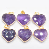 6pcs Natural Stone Mixed Side Heart Pendants 25mm for Jewelry Making