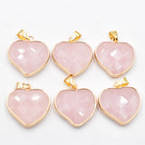 6pcs Natural Stone Mixed Side Heart Pendants 25mm for Jewelry Making